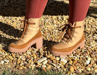 Keep It Stepping Two-Toned Lace Up Lug Booties - Victoria Royale Boutique