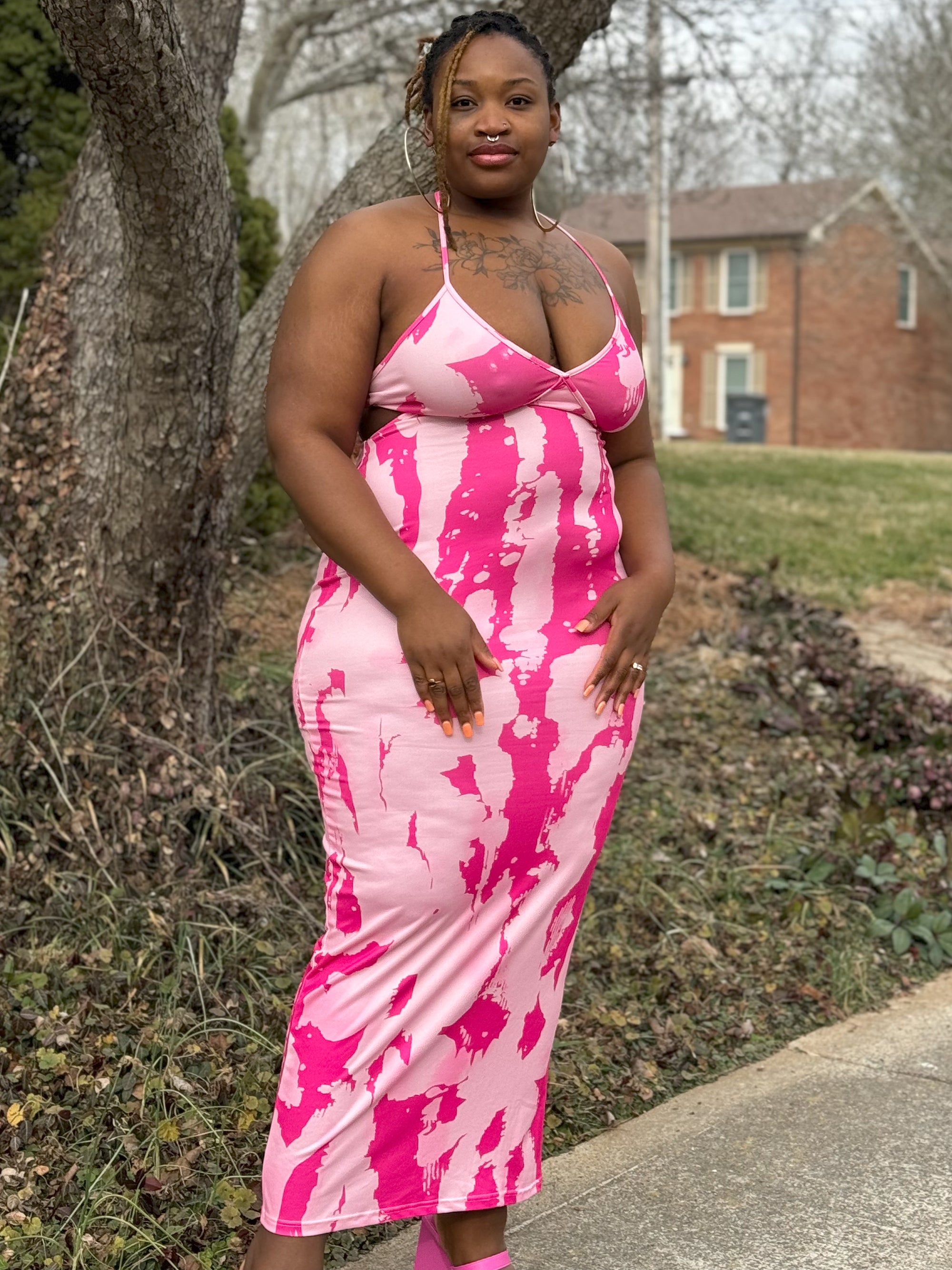 First Love Printed Backless Maxi Dress