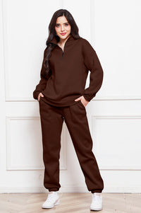 Half-Time Half Zip Long Sleeve Sweatshirt and Pants Set - Set | Victoria Royale Boutique