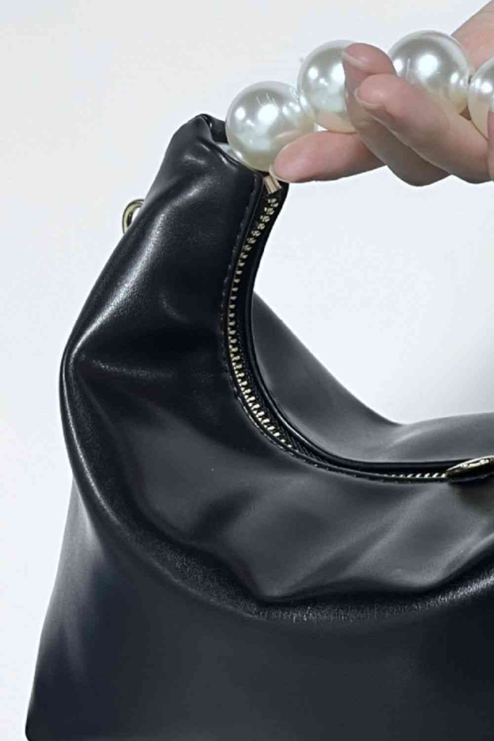 Faux Leather Pearl Handbag