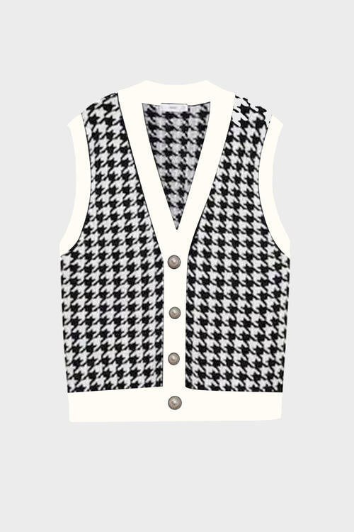 Late Nights Houndstooth Sweater Vest - Victoria Royale Boutique