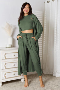 Lovely Day Tank, Pants, and Cardigan Set with Pockets - Victoria Royale Boutique
