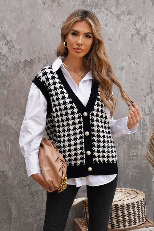 Late Nights Houndstooth Sweater Vest - Victoria Royale Boutique