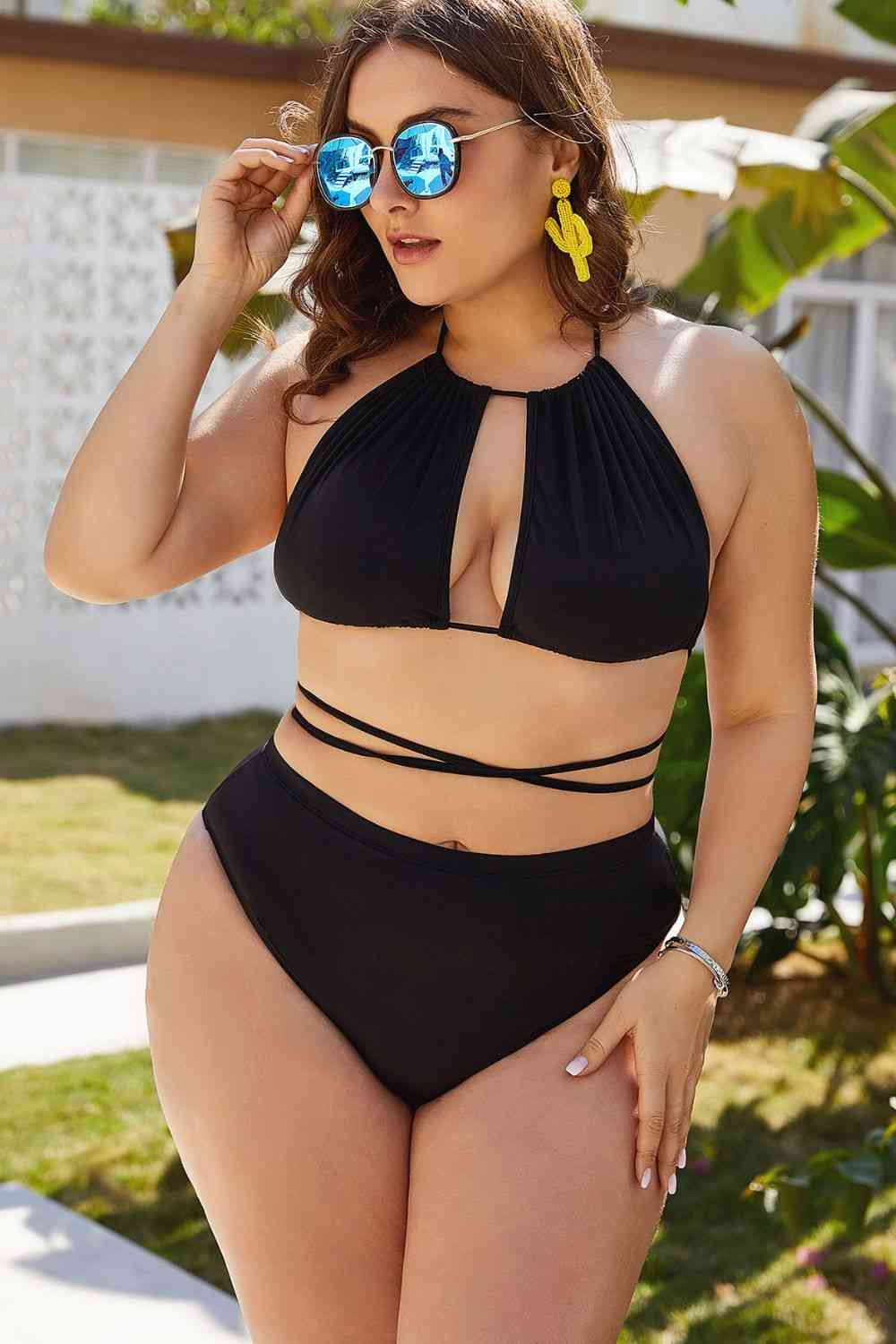 Plus Size Cutout Tied Backless Bikini Set - Victoria Royale Boutique, LLC.