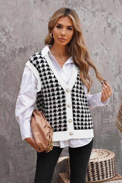 Late Nights Houndstooth Sweater Vest - Victoria Royale Boutique