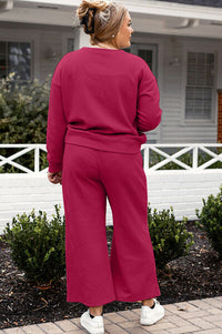 Comfort Inn Textured Long Sleeve Top and Pants Set - Set | Victoria Royale Boutique