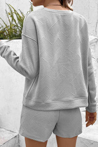 Ribbed Drop Shoulder Sweatshirt and Shorts Set - Victoria Royale Boutique, LLC.