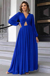 We Find Love Twist Front Cutout Long Sleeve Dress - Victoria Royale Boutique, LLC.
